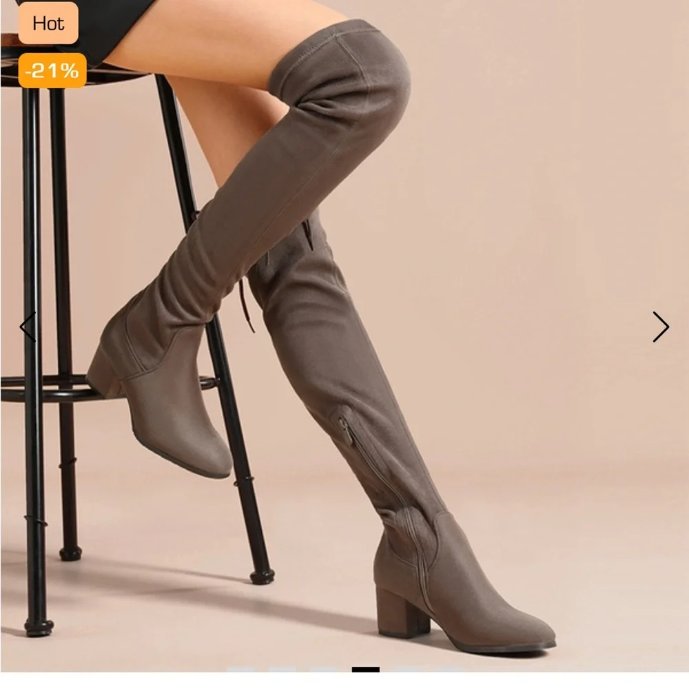 Dream Pairs Laurence Chunky Heel Thigh High Boots